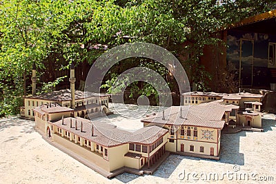 The model of Bakhchisaray Palace in the park of miniatures in Evpatoria town, Crimea Editorial Stock Photo