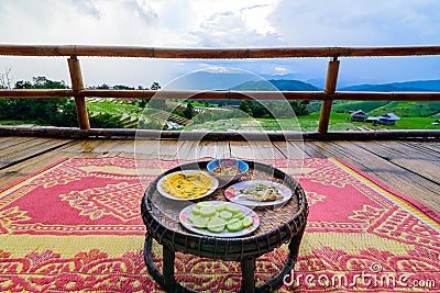 Khantok (food tray) Thai food traditionally dinner for homestay Stock Photo