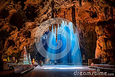 Khao Luang cave with sunbeam at daytime in Phetchaburi, Thailand Editorial Stock Photo