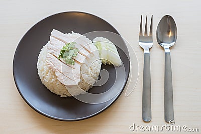 Khao mun kai , Thai food steamed chicken with rice. Stock Photo