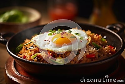 Khao pad fried rice on a plate Thailand food Ai generative Stock Photo