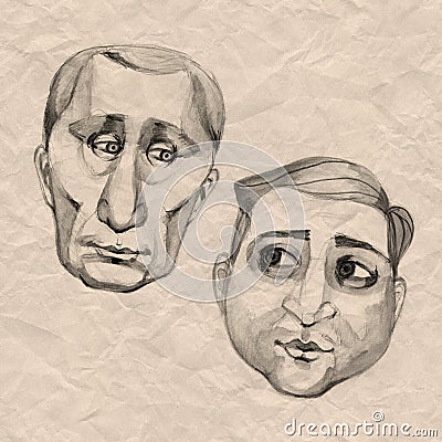 Kharkiv, Ukraine - April 21, 2019: Portraits of Ukrainian President Vladimir Zelensky and Russian president Vladimir Editorial Stock Photo