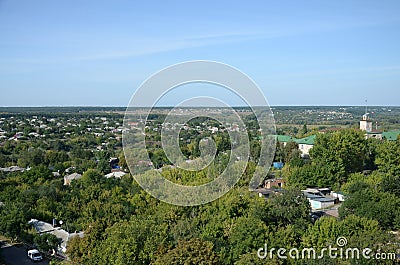 KHARKIV, UKRAINE - AUGUST 27, 2019 Aerial view of Chuhuiv city, a birthplace of Ilya Repin, a famous sculptor and Editorial Stock Photo