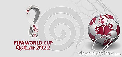 KHARKIV, UKRAINE - JULY 19, 2019: Illustrative editorial of Qatar 2022 logo on white with soccer ball in the goal. FIFA World Cup Vector Illustration