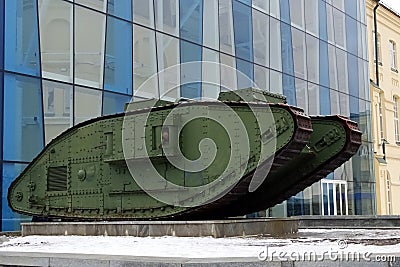Monument to a British tank Mk V in Kharkiv, Ukraine Editorial Stock Photo