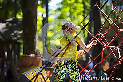 A new popular children`s attraction is an extreme spruce with flying children of adolescence. Editorial Stock Photo