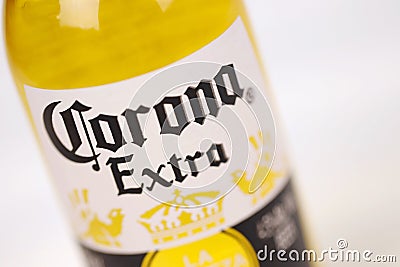 KHARKOV, UKRAINE - DECEMBER 9, 2020: Bottle of Corona Extra Beer. Corona produced by Grupo Modelo with Anheuser Busch InBev most Editorial Stock Photo