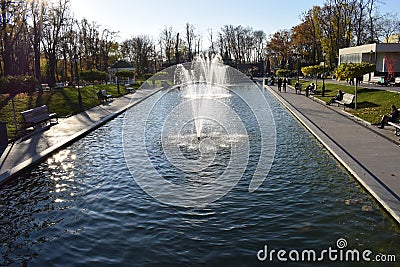 View of a Canal with fountain drops and splashes, water gushing and splashing Editorial Stock Photo