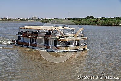 Khartoum / Sudan - 18 Feb 2017: The ship on Nile River, Khartoum, Sudan Editorial Stock Photo