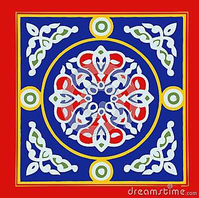 Egyptian Tent Fabric Pattern Blue and Red Khayamia arabic folkloric design Stock Photo