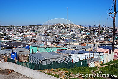 Khayelitsha township, South Africa - 29 August 2018 : BAckyard in a township in South Africa Editorial Stock Photo