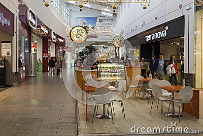 Khimki, Russia - December 22, 2015. Cafe in large shopping centers Mega Editorial Stock Photo