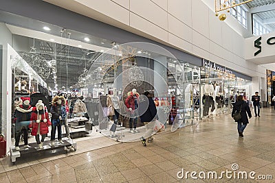 Khimki, Russia - December 22, 2015. The interior of large shopping mall Mega Editorial Stock Photo