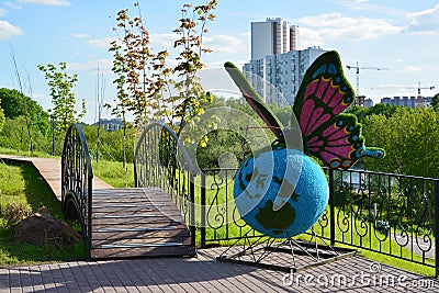 Khimki, Russia - May 30.2017. sculpture of butterfly in park Eco shore Editorial Stock Photo
