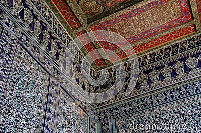 Details of Tosh Hovl Palace, Harem courtyard, Khiva. Editorial Stock Photo