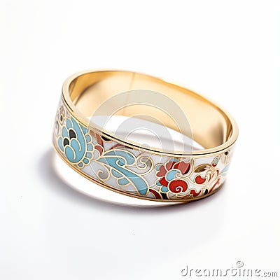 Colorful Gold Plated Floral Ring With Traditional Chinese Design Stock Photo