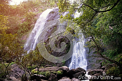 Khlong Lan Waterfall is a beautiful and famous waterfall. in National parks and in the rainforests of Thailand. Stock Photo