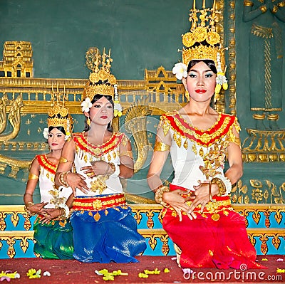 Khmer classical dancers in Siem Reap, Cambodia. Editorial Stock Photo