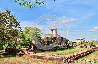 Khmer Temple, old temple name Prasat Noan Koo, Angkor period time, Korat, Sung noen, Thailand - traveling Stock Photo