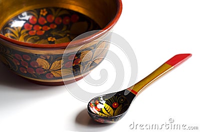 Khokhloma bowl and spoon Stock Photo