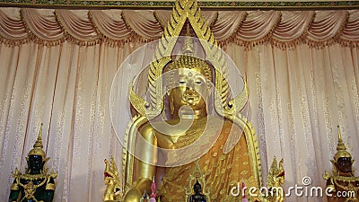 Golden Buddhas With Curtain Stock Photo