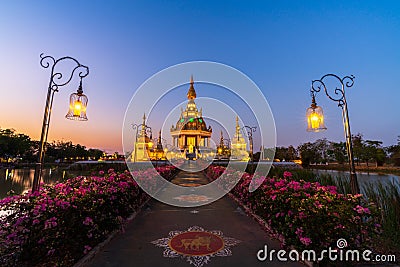 In Khon Kaen with Wat Thung Setthi temple in Khonkaen at night. Stock Photo