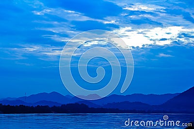Khong river and blue sky before sunrise Stock Photo