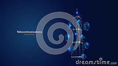 Blue abstract 3d isolated ntelecommunication tower Vector Illustration