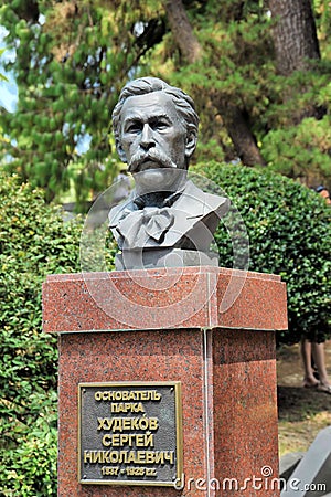 Monument to the founder of the arboretum in Sochi Khudekov SN, Russia. Editorial Stock Photo