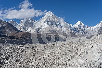 Khumbu glacier and Lobuche mountain Stock Photo