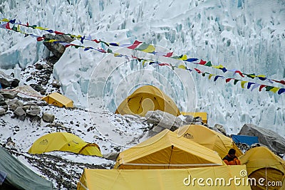 Everest Base Camp tents on Khumbu glacier EBC Nepal side Editorial Stock Photo