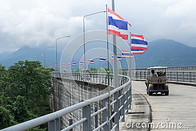 08.27.2017 - Khun Dan Prakan Chon Dam in Thailand,Tourist drive car Editorial Stock Photo