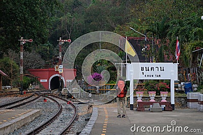 Traveller at Khun Tan railway station Editorial Stock Photo