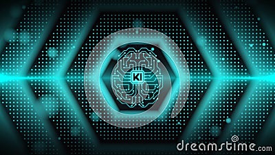 KI Electronic Brain with Artificial Intelligence symbol - hexagonal design background Stock Photo