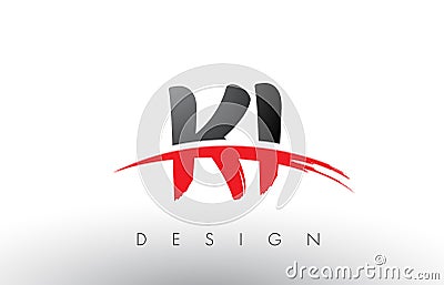 KI K I Brush Logo Letters with Red and Black Swoosh Brush Front Stock Photo