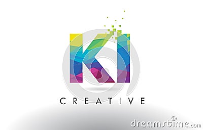 KI K I Colorful Letter Origami Triangles Design Vector. Vector Illustration
