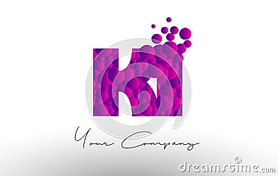 KI K I Dots Letter Logo with Purple Bubbles Texture. Vector Illustration