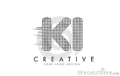 KI K I Letter Logo with Black Dots and Trails. Vector Illustration