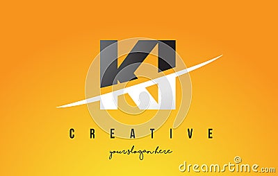 KI K I Letter Modern Logo Design with Yellow Background and Swoosh. Vector Illustration