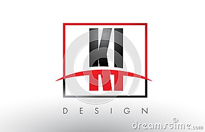KI K I Logo Letters with Red and Black Colors and Swoosh. Vector Illustration