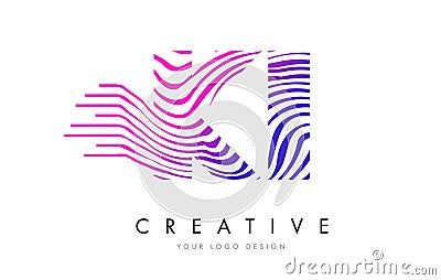 KI K I Zebra Lines Letter Logo Design with Magenta Colors Vector Illustration