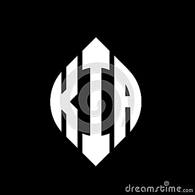 KIA circle letter logo design with circle and ellipse shape. KIA ellipse letters with typographic style. The three initials form a Vector Illustration