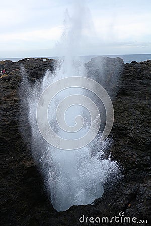 Kiama Blowhole at High Tide Water Spout Stock Photo