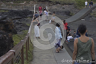 Tourists at Kiama blowhole on Blowhole Point. Editorial Stock Photo