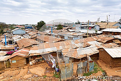 Kibera is the biggest slum in Africa. Slums in Nairobi, Kenya Editorial Stock Photo