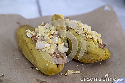 Kibi-pic stuffed with pork and egg, traditional food from Valladolid Mexico Stock Photo