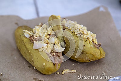 Kibi-pic stuffed with pork and egg, traditional food from Valladolid Mexico Stock Photo