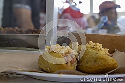 Kibi-pic stuffed with pork and egg, traditional food from Valladolid Mexico Stock Photo