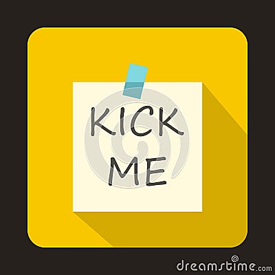 Kick me, april fools day sticker icon, flat style Vector Illustration