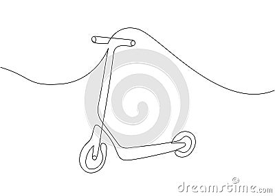 Kick scooter one line art. Continuous line drawing of sport, transportation, speed, electric, roller, hobby, mobile Vector Illustration